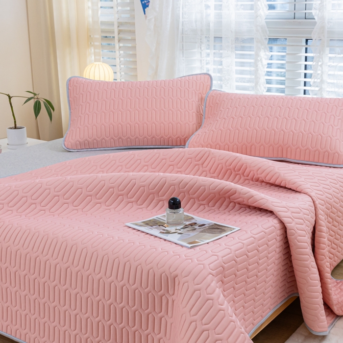 91家纺网 家纺一手货源 找家纺 优雅星家纺 2026新款清新时尚凉感丝0.35乳胶凉席-纯色 藕粉