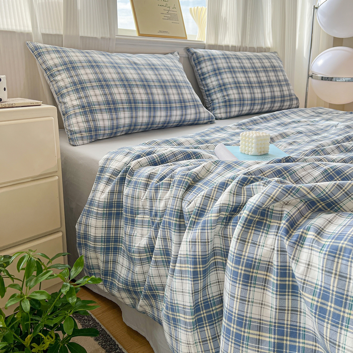 91家纺网 家纺一手货源 找家纺 纽缦家纺 2026新款水洗棉简约格子风夏被 野趣