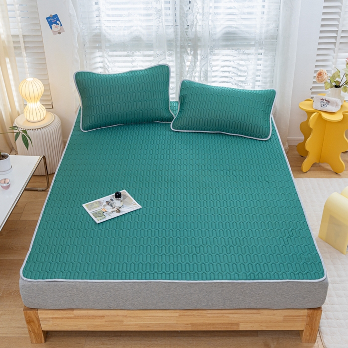 优雅星家纺 2026新款清新时尚凉感丝0.35乳胶凉席-纯色 墨绿