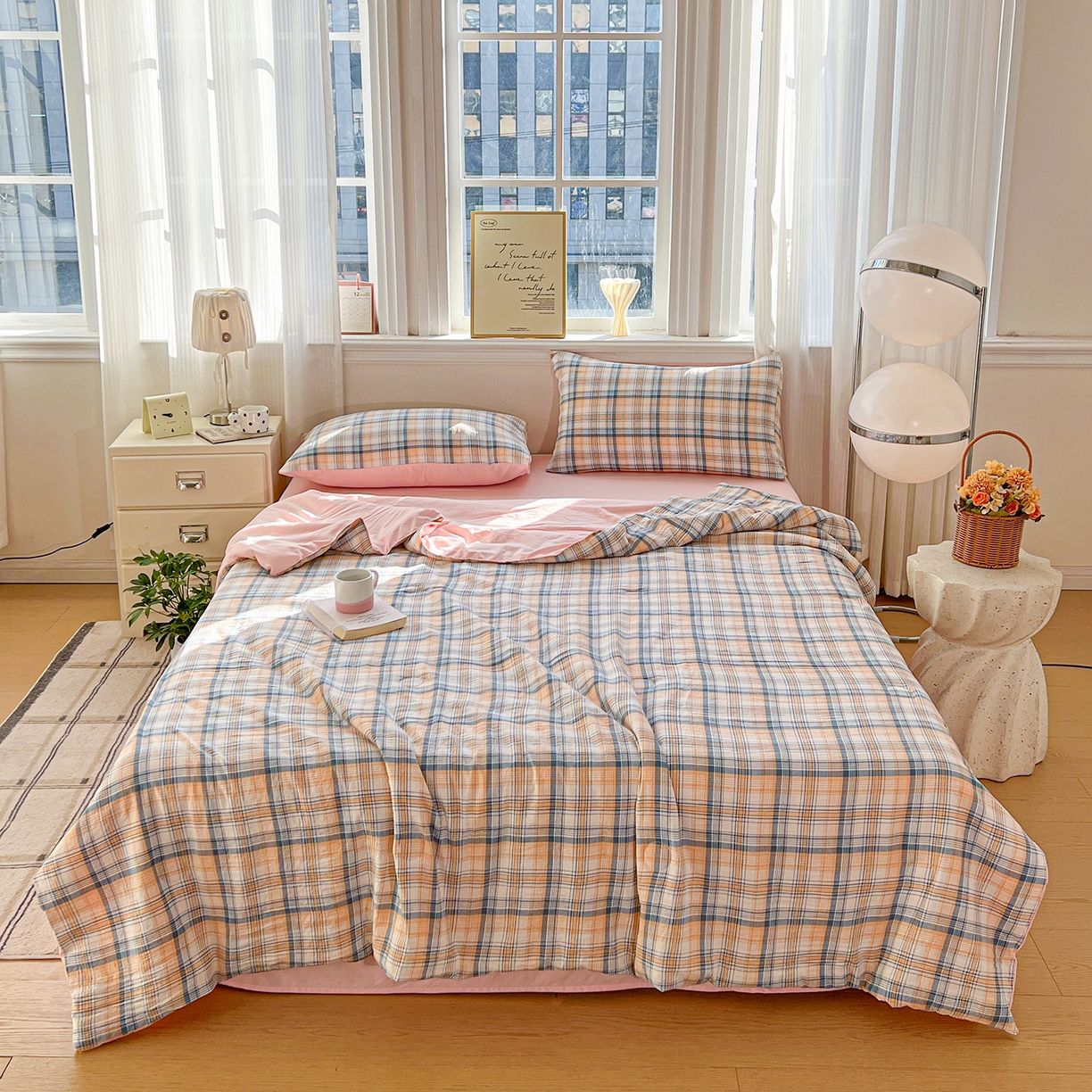 纽缦家纺 2026新款水洗棉简约格子风夏被 思南