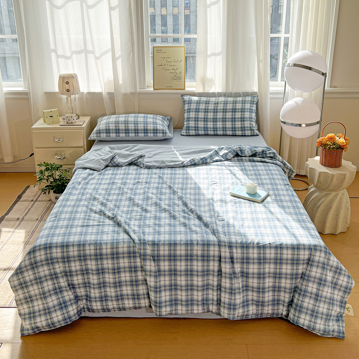 纽缦家纺 2026新款水洗棉简约格子风夏被 野趣