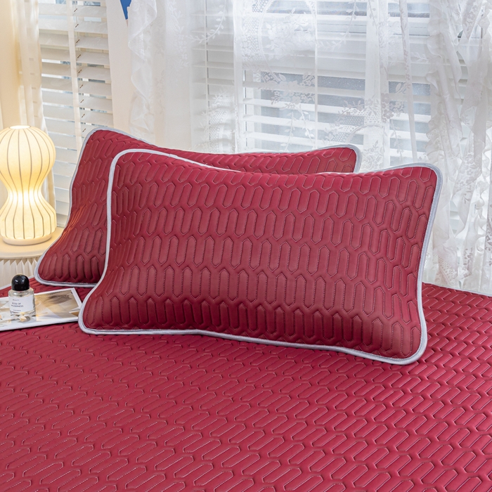 91家纺网 家纺一手货源 找家纺 优雅星家纺 2026新款清新时尚凉感丝0.35乳胶凉席-纯色 酒红