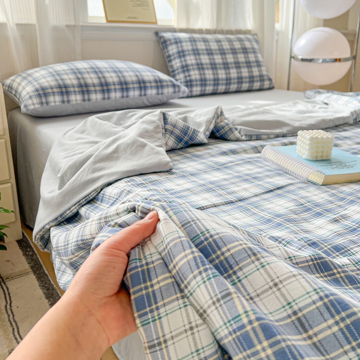 91家纺网 家纺一手货源 找家纺 纽缦家纺 2026新款水洗棉简约格子风夏被 野趣