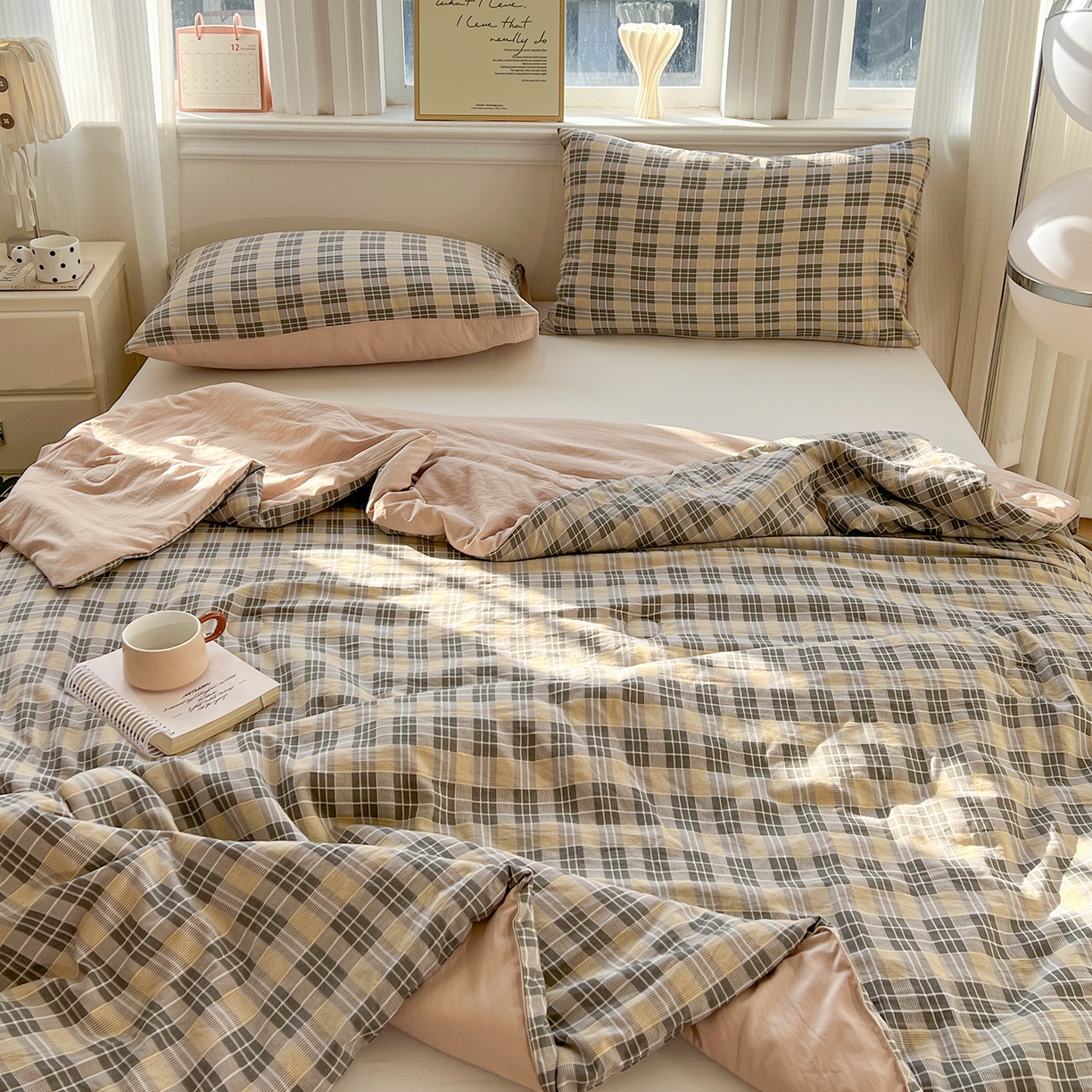 91家纺网 家纺一手货源 找家纺 纽缦家纺 2026新款水洗棉简约格子风夏被 云初