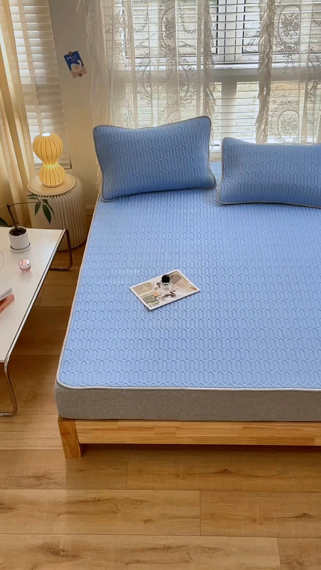 91家纺网 家纺一手货源 找家纺 优雅星家纺 2026新款清新时尚凉感丝0.35乳胶凉席-纯色 天空蓝