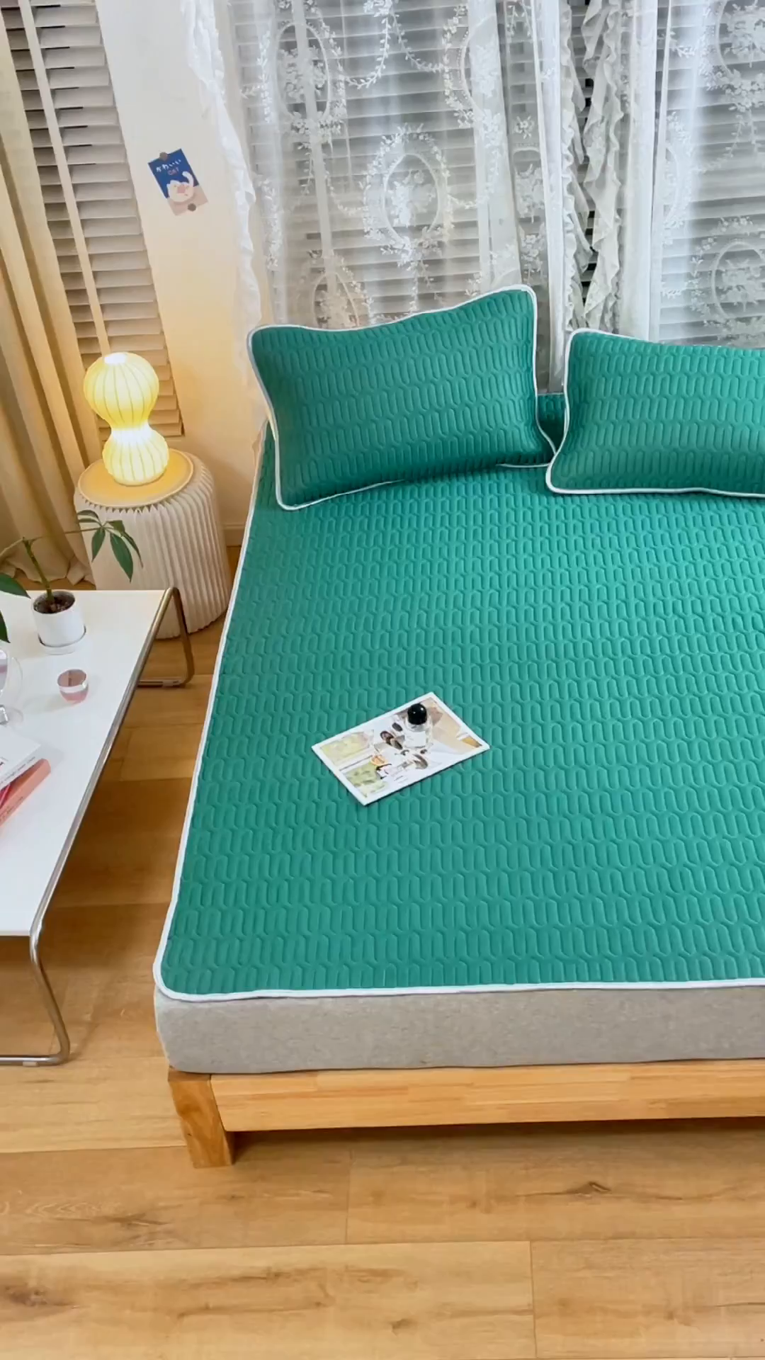 91家纺网 家纺一手货源 找家纺 优雅星家纺 2026新款清新时尚凉感丝0.35乳胶凉席-纯色 墨绿