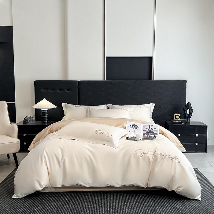 91家纺网 家纺一手货源 找家纺 （总）拼社家纺 2026新款A类全棉贡缎长绒棉四件套全棉四件套简约刺绣纯色纯棉床上用品（提供买家秀）