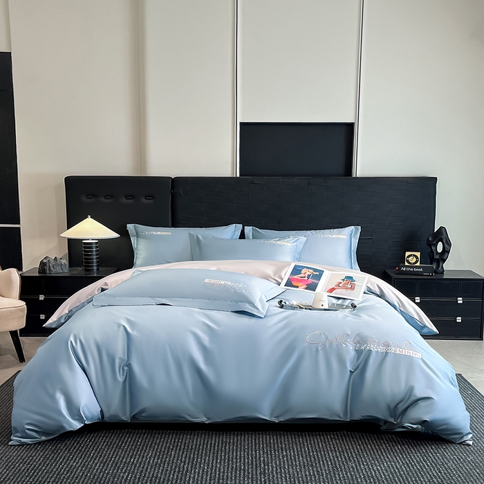 91家纺网 家纺一手货源 找家纺 （总）拼社家纺 2026新款A类全棉贡缎长绒棉四件套全棉四件套简约刺绣纯色纯棉床上用品（提供买家秀）