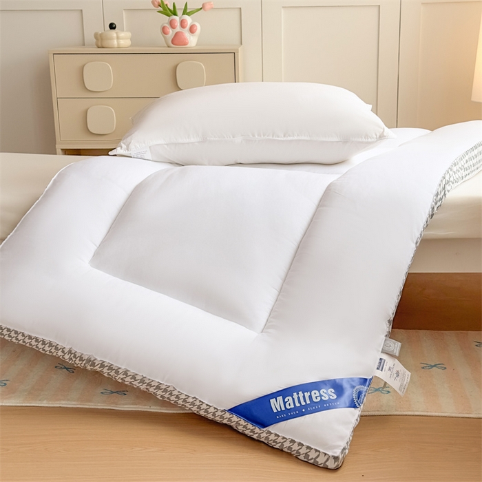 91家纺网 家纺一手货源 找家纺 优雅星家纺 2026新款A类水洗棉抗菌大豆床垫千鸟格系列 白色