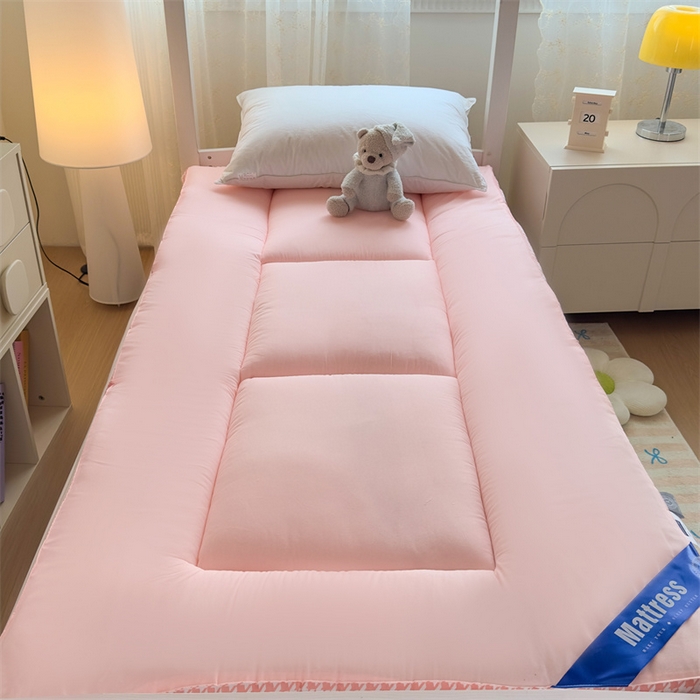 91家纺网 家纺一手货源 找家纺 优雅星家纺 2026新款A类水洗棉抗菌大豆床垫千鸟格系列 粉色