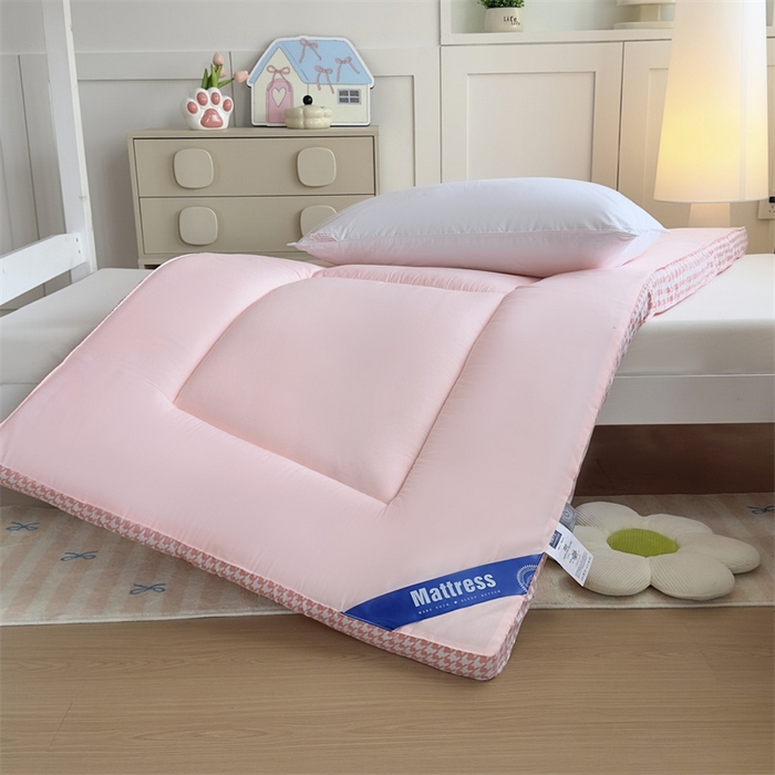 91家纺网 家纺一手货源 找家纺 优雅星家纺 2026新款A类水洗棉抗菌大豆床垫千鸟格系列 粉色