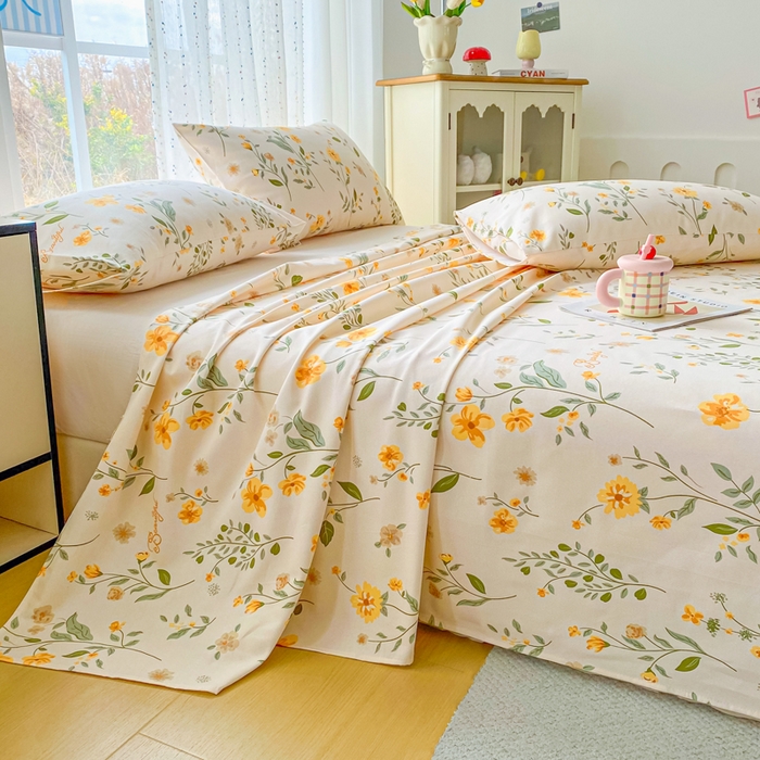 91家纺网 家纺一手货源 找家纺 金泰莱 2026春夏新款100%全棉纯棉老粗布床单凉席席子 春色满园