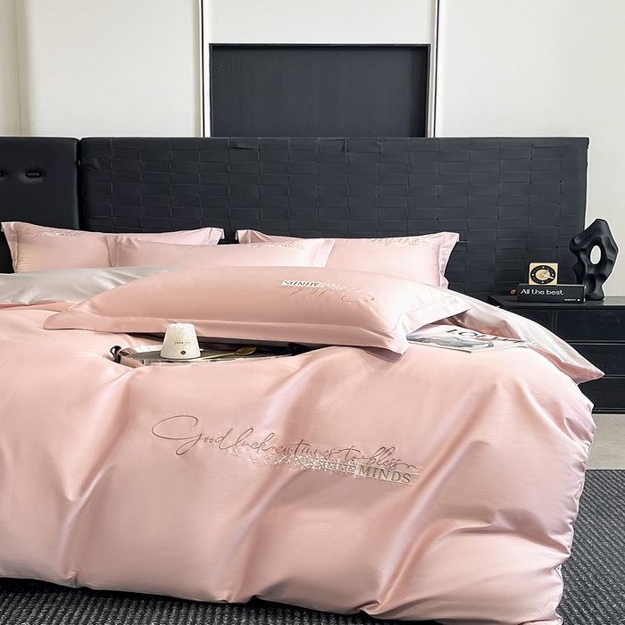 91家纺网 家纺一手货源 找家纺 （总）拼社家纺 2026新款A类全棉贡缎长绒棉四件套全棉四件套简约刺绣纯色纯棉床上用品（提供买家秀）