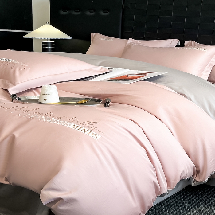 91家纺网 家纺一手货源 找家纺 （总）拼社家纺 2026新款A类全棉贡缎长绒棉四件套全棉四件套简约刺绣纯色纯棉床上用品（提供买家秀）