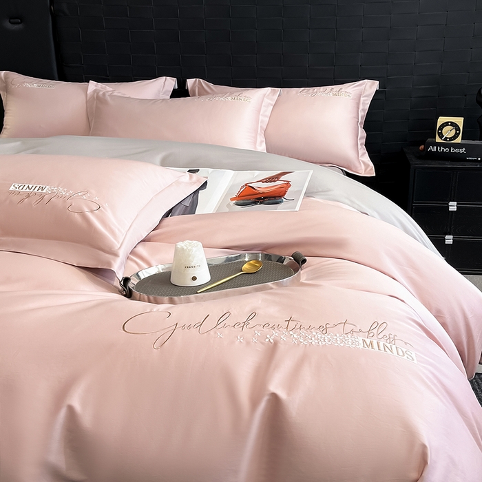 91家纺网 家纺一手货源 找家纺 （总）拼社家纺 2026新款A类全棉贡缎长绒棉四件套全棉四件套简约刺绣纯色纯棉床上用品（提供买家秀）