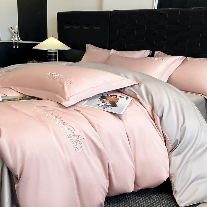 91家纺网 家纺一手货源 找家纺 （总）拼社家纺 2026新款A类全棉贡缎长绒棉四件套全棉四件套简约刺绣纯色纯棉床上用品（提供买家秀）