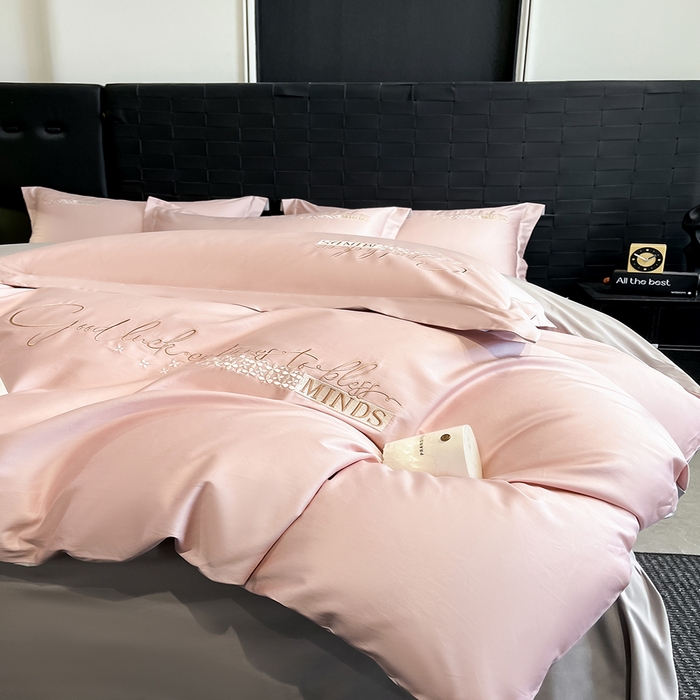 91家纺网 家纺一手货源 找家纺 （总）拼社家纺 2026新款A类全棉贡缎长绒棉四件套全棉四件套简约刺绣纯色纯棉床上用品（提供买家秀）