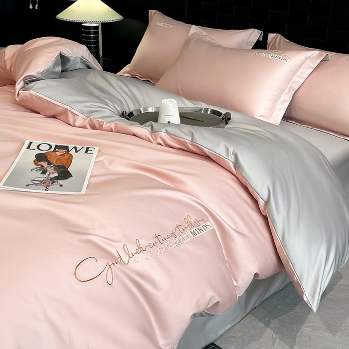 91家纺网 家纺一手货源 找家纺 （总）拼社家纺 2026新款A类全棉贡缎长绒棉四件套全棉四件套简约刺绣纯色纯棉床上用品（提供买家秀）