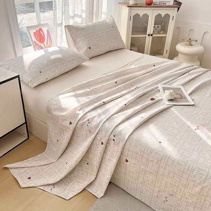 91家纺网 家纺一手货源 找家纺 金泰莱 2026春夏新款100%全棉纯棉老粗布床单凉席席子 虹猫