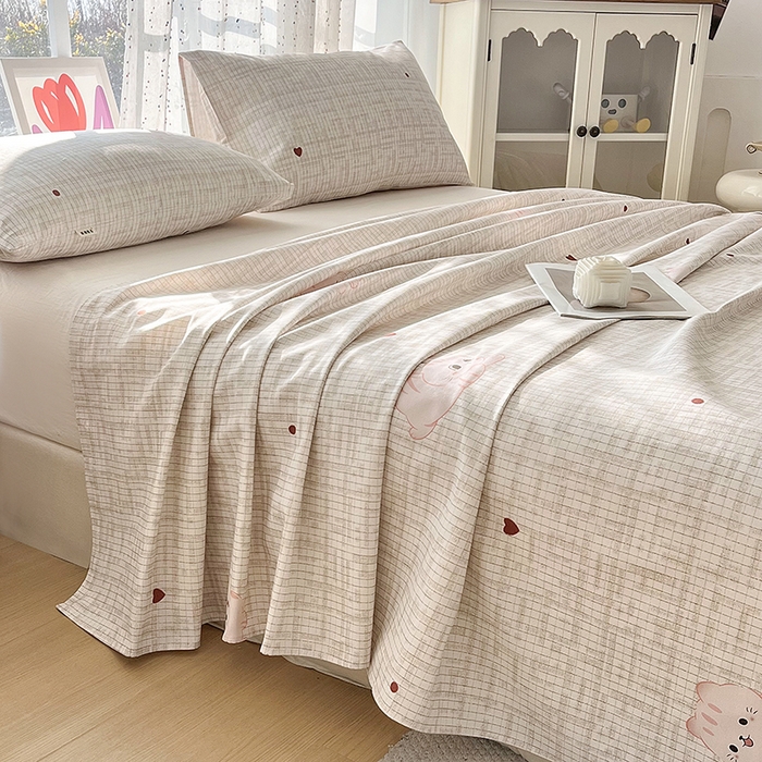 91家纺网 家纺一手货源 找家纺 金泰莱 2026春夏新款100%全棉纯棉老粗布床单凉席席子 虹猫