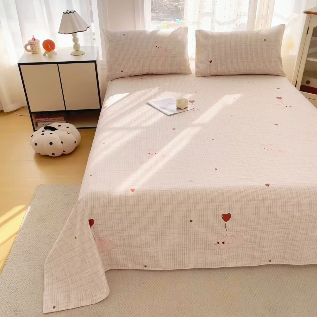 91家纺网 家纺一手货源 找家纺 金泰莱 2026春夏新款100%全棉纯棉老粗布床单凉席席子 虹猫