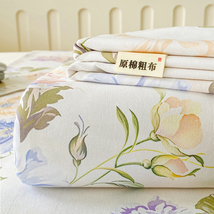91家纺网 家纺一手货源 找家纺 金泰莱 2026春夏新款100%全棉纯棉老粗布床单凉席席子 花梦乐园