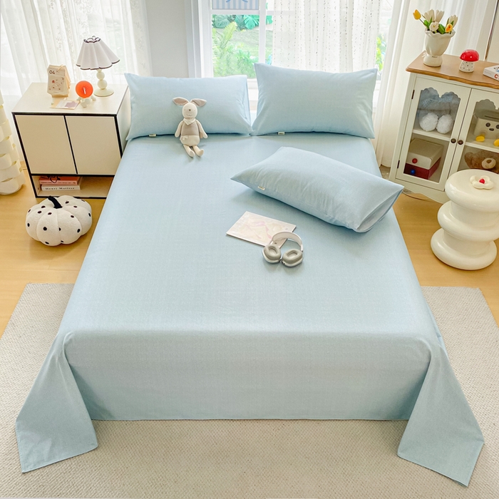 91家纺网 家纺一手货源 找家纺 金泰莱 2026春夏新款100%全棉纯棉老粗布床单凉席席子 蓝调