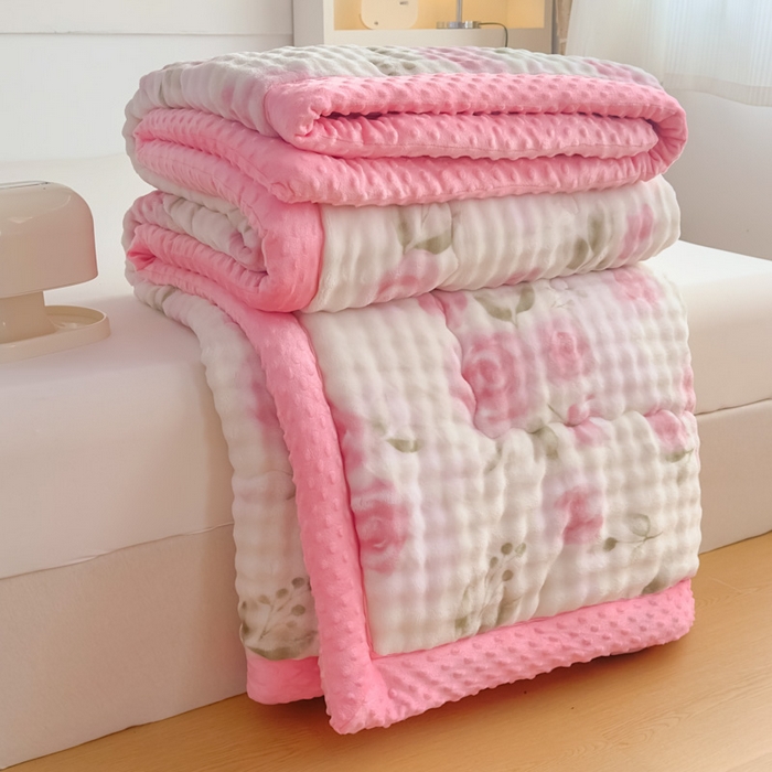 91家纺网 家纺一手货源 找家纺 优雅星家纺 2026新款亲肤舒适兔毛绒豆豆绒冬被 玫瑰园