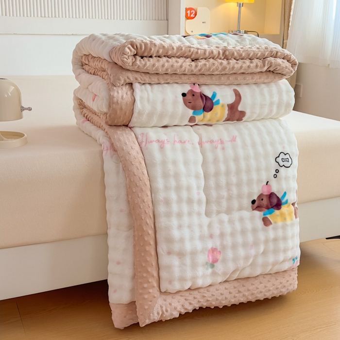 91家纺网 家纺一手货源 找家纺 优雅星家纺 2026新款亲肤舒适兔毛绒豆豆绒冬被 香肠狗