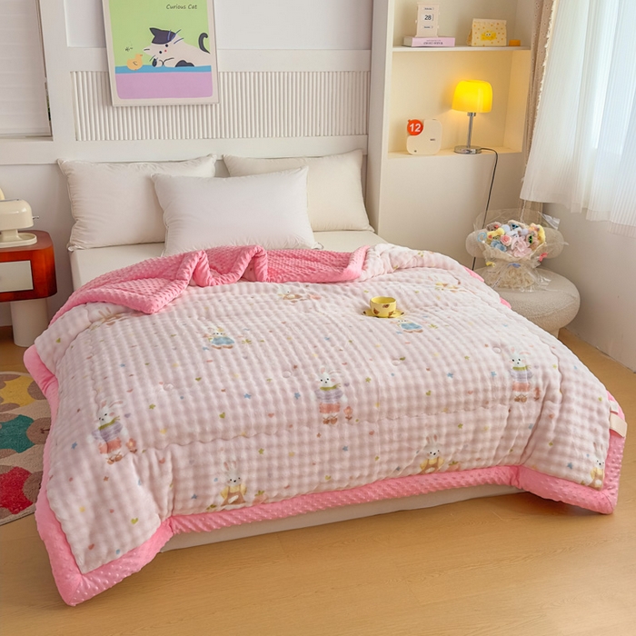 91家纺网 家纺一手货源 找家纺 优雅星家纺 2026新款亲肤舒适兔毛绒豆豆绒冬被 春游