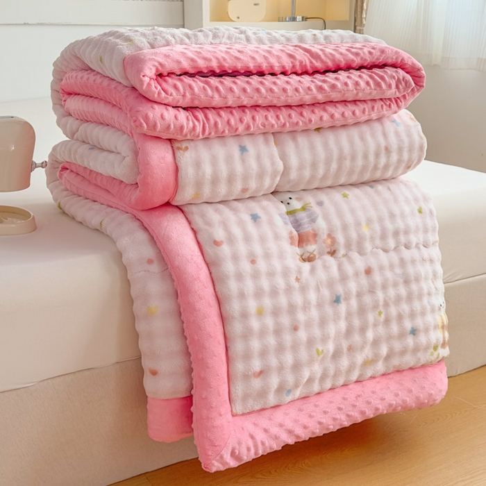 91家纺网 家纺一手货源 找家纺 优雅星家纺 2026新款亲肤舒适兔毛绒豆豆绒冬被 春游