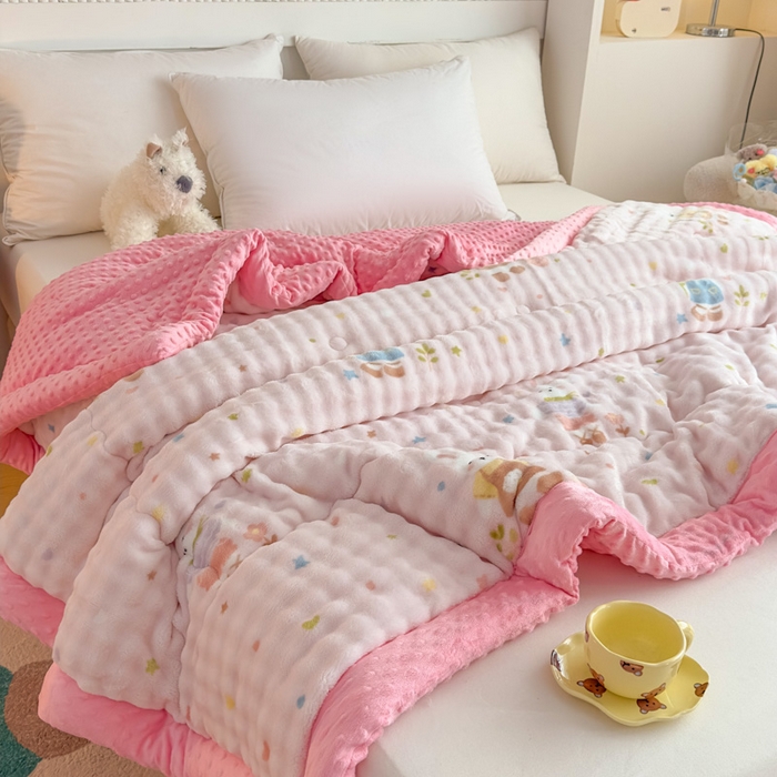 91家纺网 家纺一手货源 找家纺 优雅星家纺 2026新款亲肤舒适兔毛绒豆豆绒冬被 春游