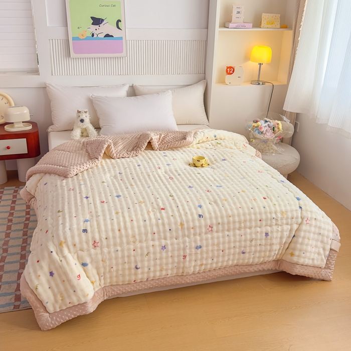 91家纺网 家纺一手货源 找家纺 优雅星家纺 2026新款亲肤舒适兔毛绒豆豆绒冬被 派对