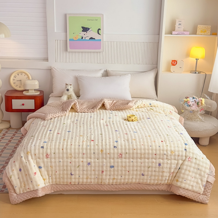 91家纺网 家纺一手货源 找家纺 优雅星家纺 2026新款亲肤舒适兔毛绒豆豆绒冬被 派对