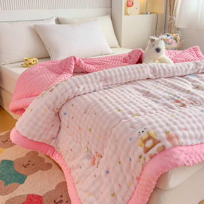 91家纺网 家纺一手货源 找家纺 优雅星家纺 2026新款亲肤舒适兔毛绒豆豆绒冬被 春游