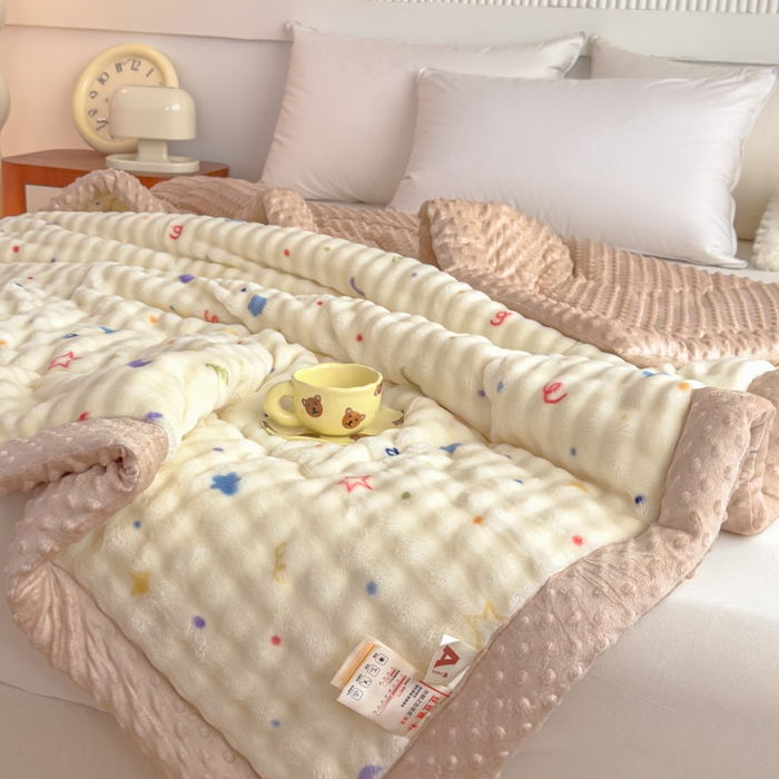 91家纺网 家纺一手货源 找家纺 优雅星家纺 2026新款亲肤舒适兔毛绒豆豆绒冬被 派对