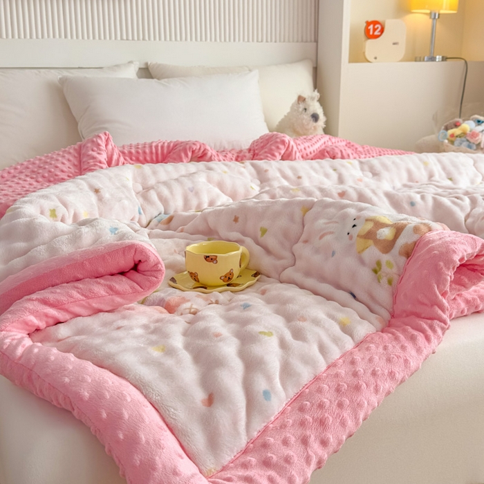 91家纺网 家纺一手货源 找家纺 优雅星家纺 2026新款亲肤舒适兔毛绒豆豆绒冬被 春游