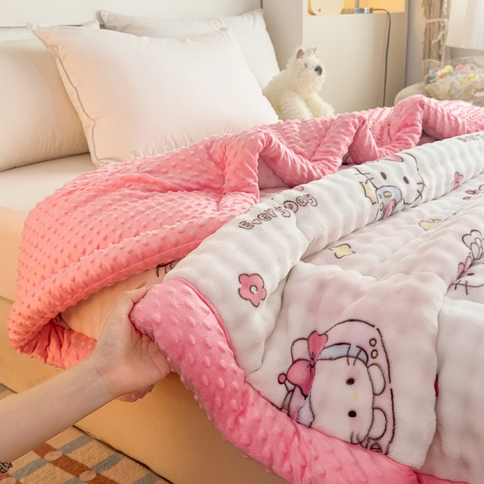 91家纺网 家纺一手货源 找家纺 优雅星家纺 2026新款亲肤舒适兔毛绒豆豆绒冬被 凯特猫