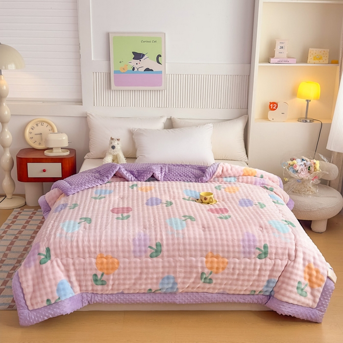 91家纺网 家纺一手货源 找家纺 优雅星家纺 2026新款亲肤舒适兔毛绒豆豆绒冬被 郁金香