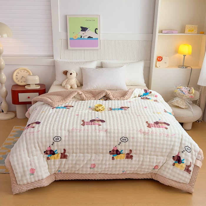 91家纺网 家纺一手货源 找家纺 优雅星家纺 2026新款亲肤舒适兔毛绒豆豆绒冬被 香肠狗