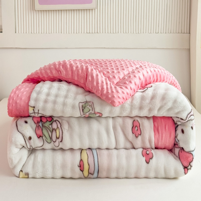 91家纺网 家纺一手货源 找家纺 优雅星家纺 2026新款亲肤舒适兔毛绒豆豆绒冬被 凯特猫