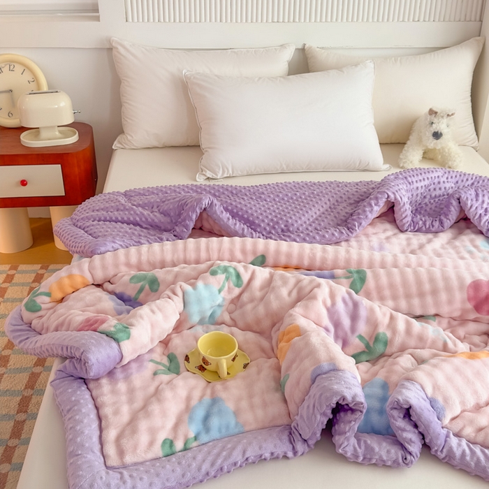 91家纺网 家纺一手货源 找家纺 优雅星家纺 2026新款亲肤舒适兔毛绒豆豆绒冬被 郁金香