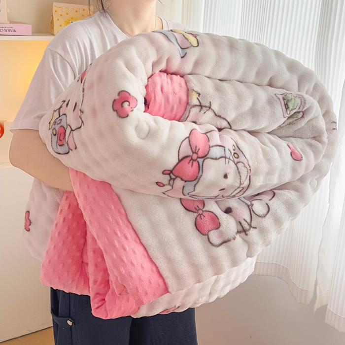 优雅星家纺 2026新款亲肤舒适兔毛绒豆豆绒冬被 凯特猫