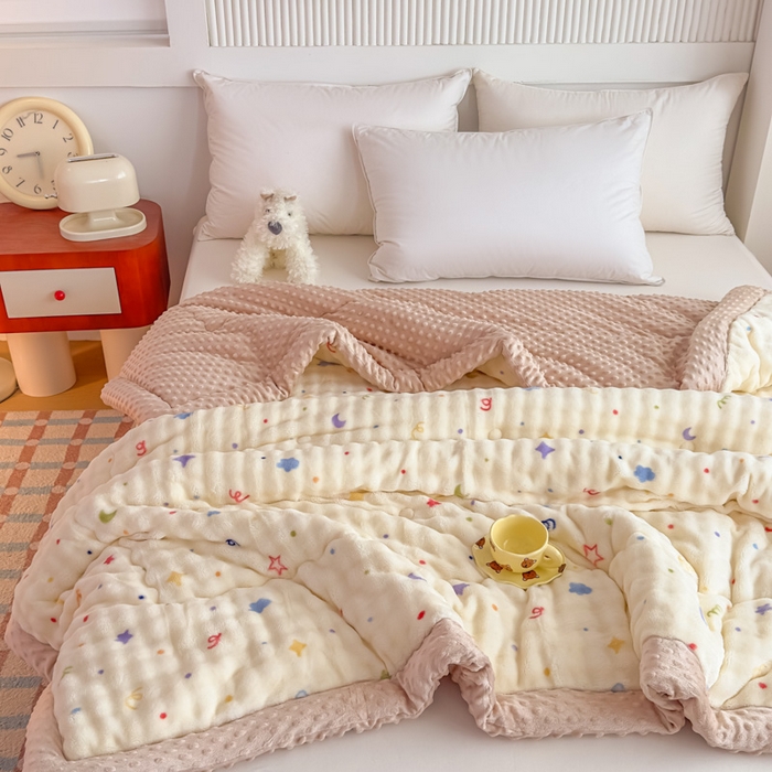 91家纺网 家纺一手货源 找家纺 优雅星家纺 2026新款亲肤舒适兔毛绒豆豆绒冬被 派对