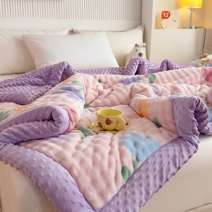 91家纺网 家纺一手货源 找家纺 优雅星家纺 2026新款亲肤舒适兔毛绒豆豆绒冬被 郁金香