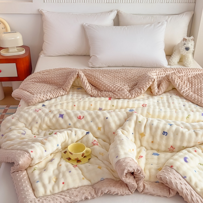 91家纺网 家纺一手货源 找家纺 优雅星家纺 2026新款亲肤舒适兔毛绒豆豆绒冬被 派对