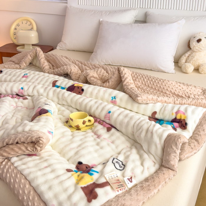 91家纺网 家纺一手货源 找家纺 优雅星家纺 2026新款亲肤舒适兔毛绒豆豆绒冬被 香肠狗