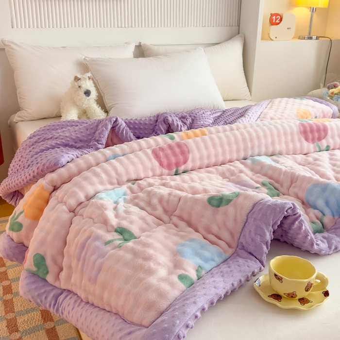 91家纺网 家纺一手货源 找家纺 优雅星家纺 2026新款亲肤舒适兔毛绒豆豆绒冬被 郁金香