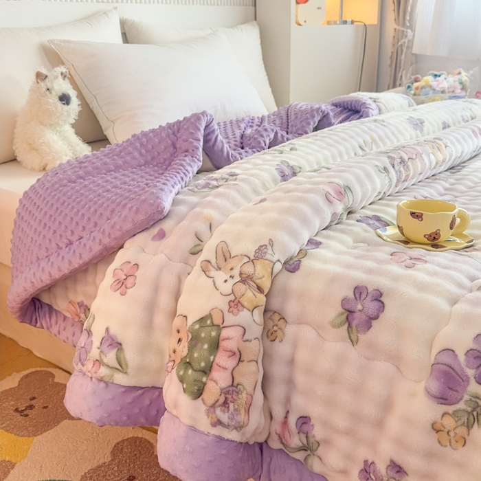 91家纺网 家纺一手货源 找家纺 优雅星家纺 2026新款亲肤舒适兔毛绒豆豆绒冬被 爱丽丝