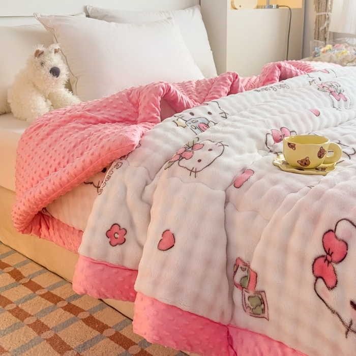 91家纺网 家纺一手货源 找家纺 优雅星家纺 2026新款亲肤舒适兔毛绒豆豆绒冬被 凯特猫